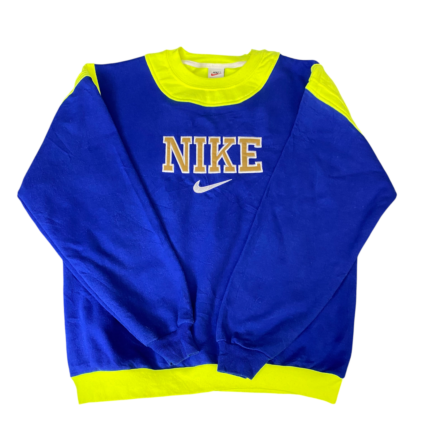 Nike Reworked Sweatshirt Mens Large Blue Green Embroidered Spellout Logo Vtg Y2K