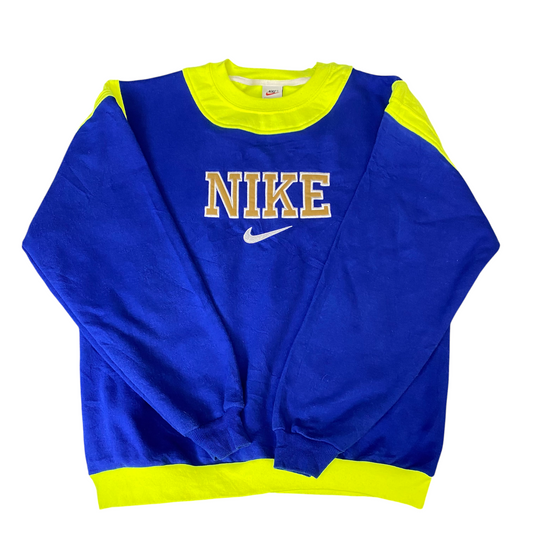 Nike Reworked Sweatshirt Mens Large Blue Green Embroidered Spellout Logo Vtg Y2K