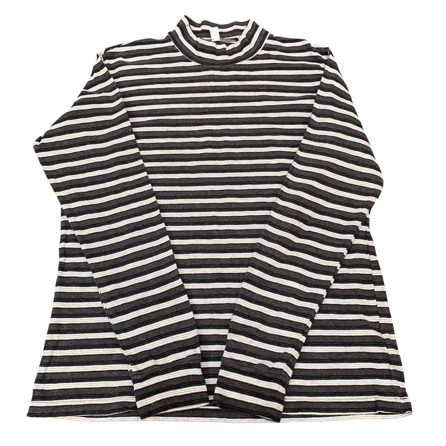 Uniqolo Jumper Womens L Grey White Striped Knit Long Sleeve Mock Neck Pullover