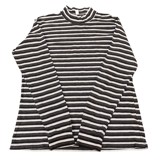 Uniqolo Jumper Womens L Grey White Striped Knit Long Sleeve Mock Neck Pullover