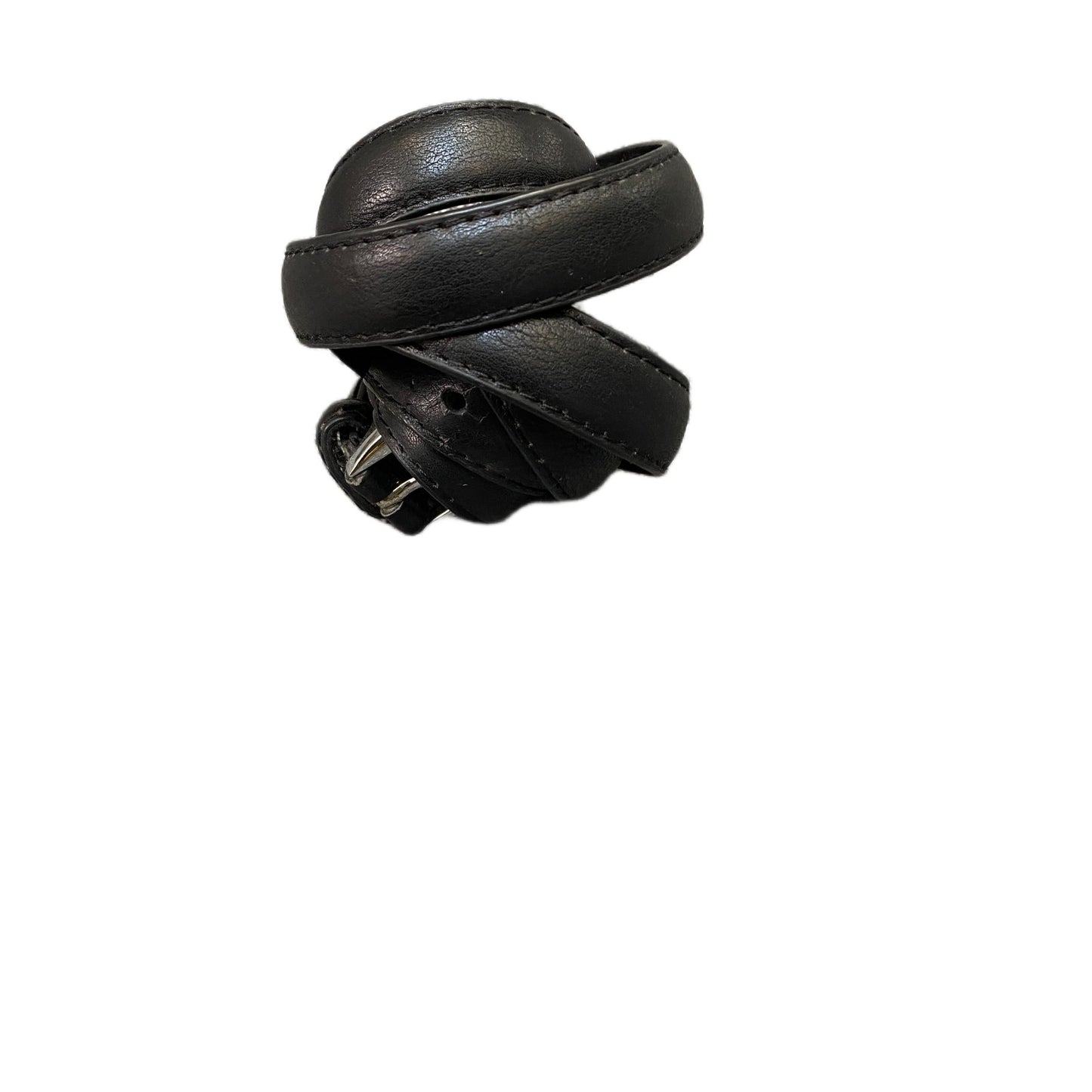 Waist Belt Men Black Leather Adjustable Silver D-Shape Pin Buckle 45.5 Inches