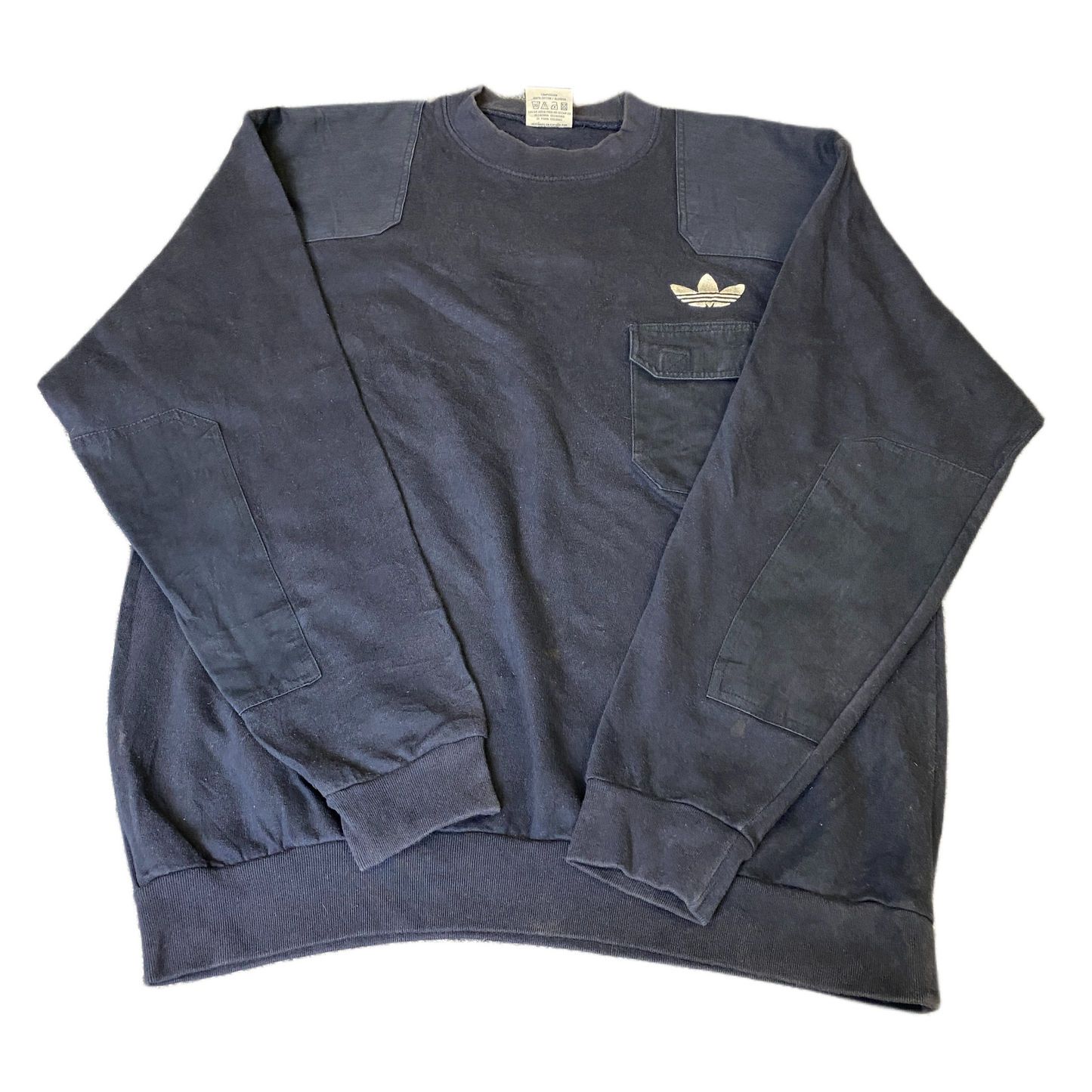 Joylu Sweatshirt Mens Large Black Chest Pocket Elbow Patch Crew Neck Pullover
