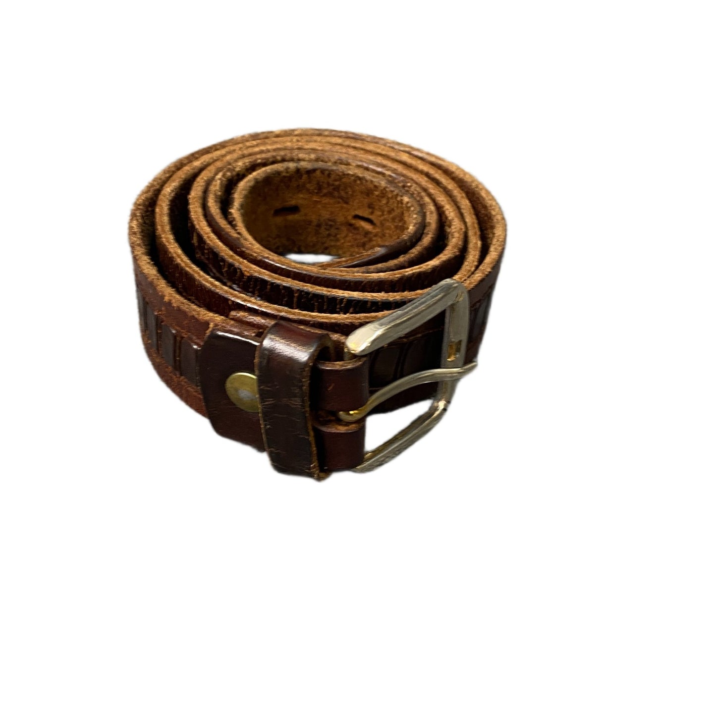 Waist Belt Mens Brown Embossed Leather Adjustable Silver Pin Buckle 40.5 Inches