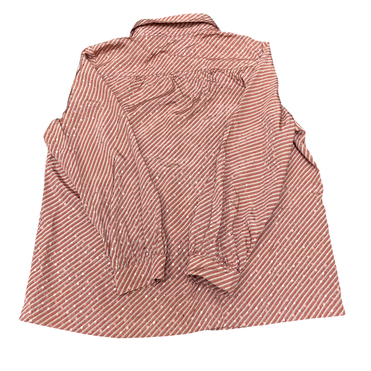 Shirt Top Womens M Pink Striped Pintuck Detail Long Sleeve Collared Button Down