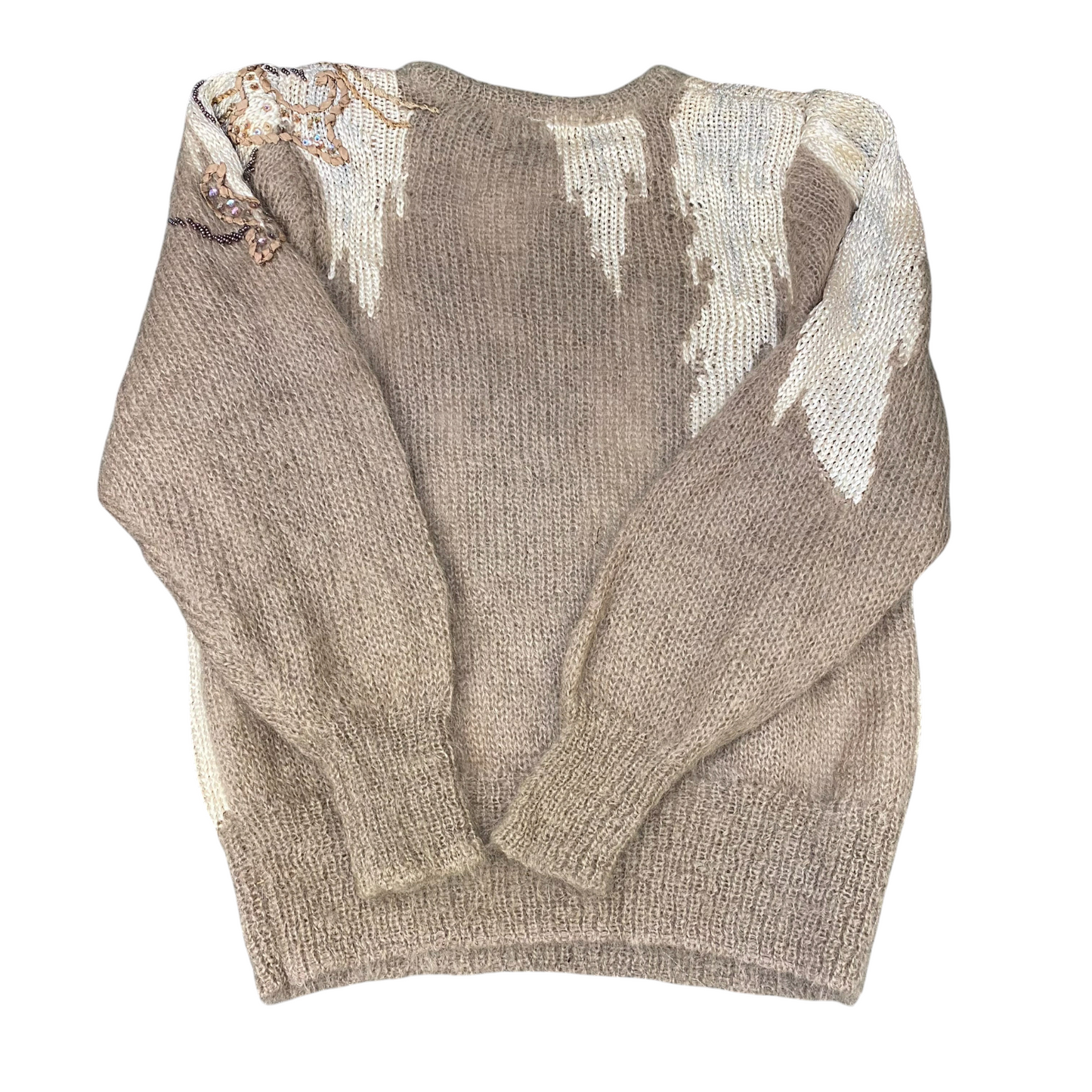 Vent De Vert Jumper Womens Medium Cream Knit Beaded Embroidered Floral Crew Neck