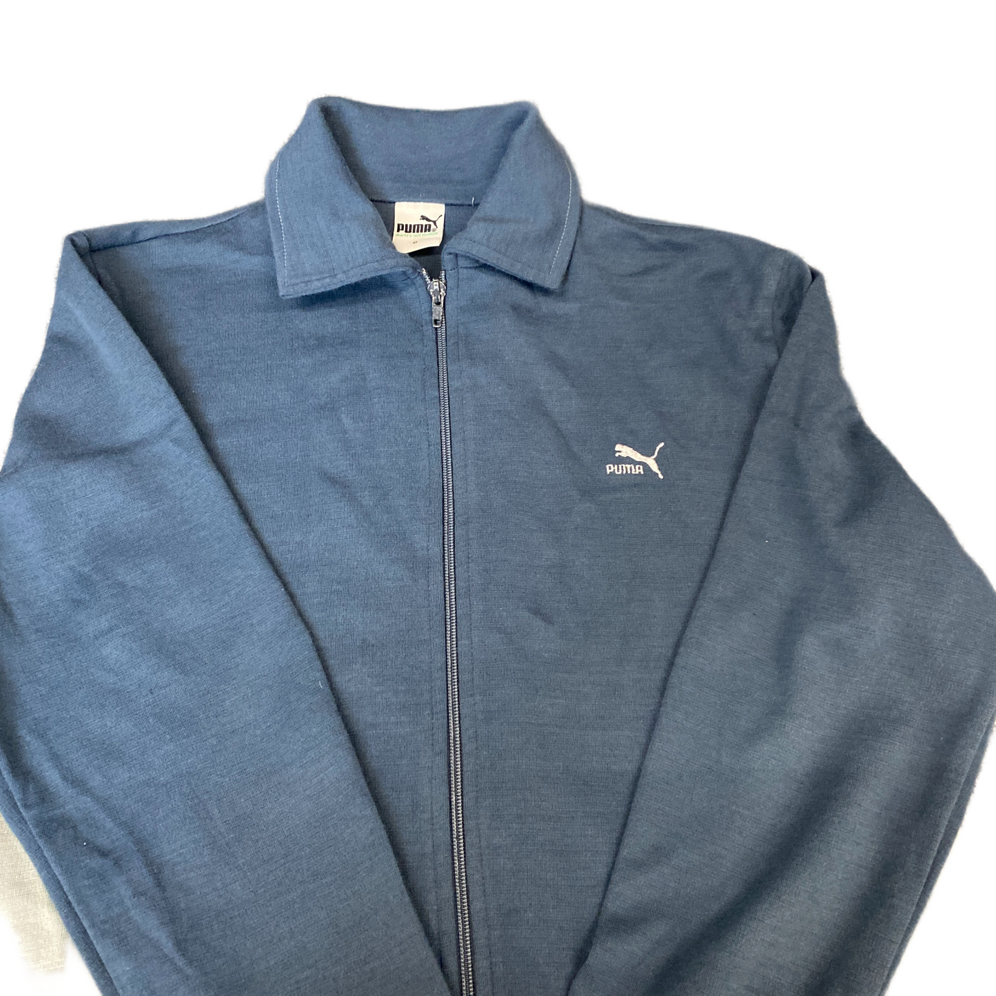 PUMA Track Jacket Womens Large Blue White Embroidered Logo Collared Full Zip