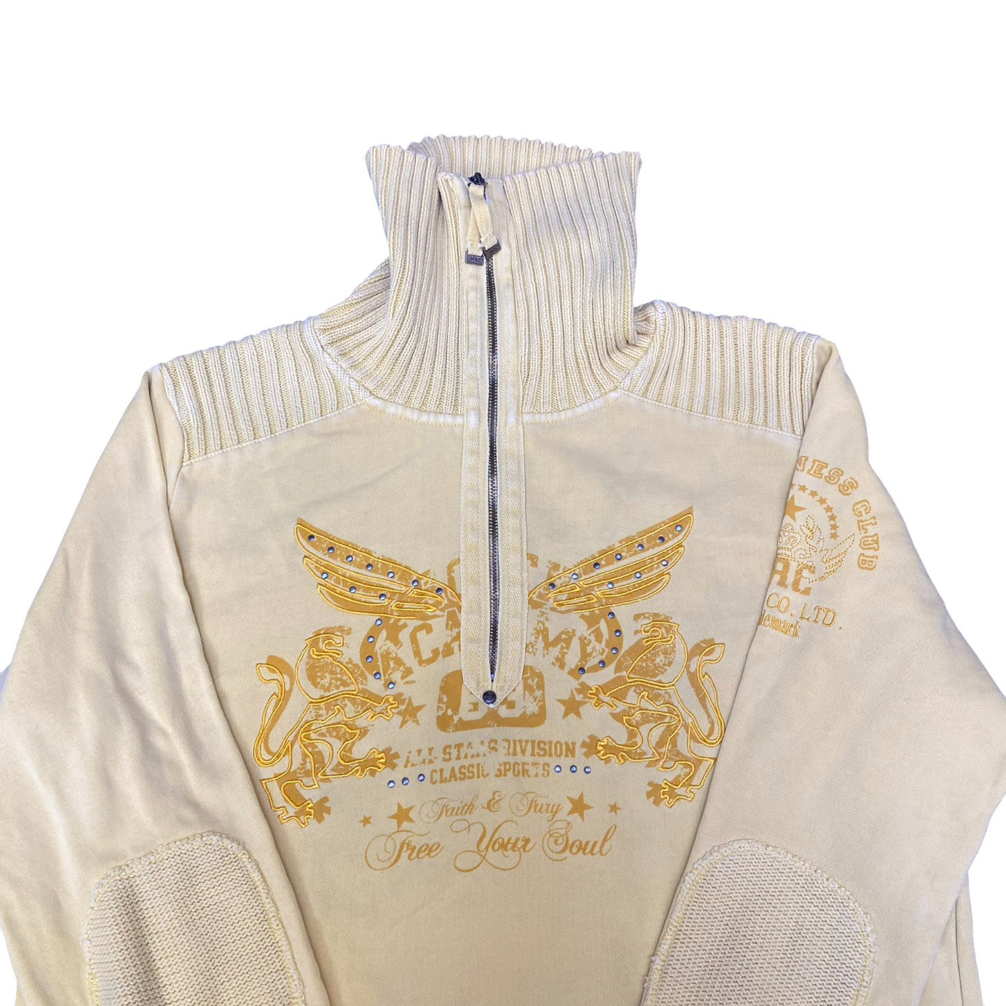South Academy Jumper Womens XL Yellow Beaded Turtle Neck 1/4 Zip Pullover