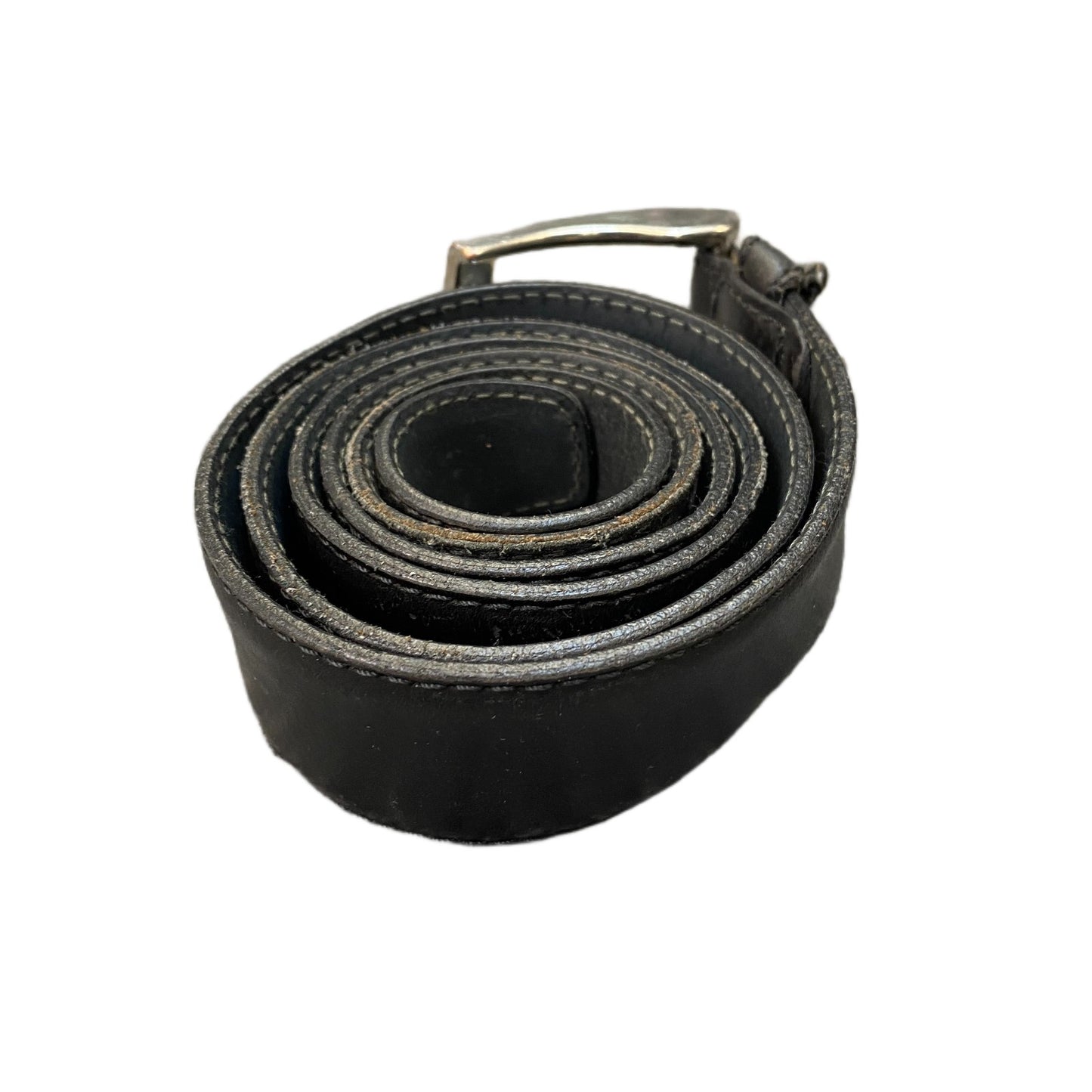 Hugo Boss Waist Belt Mens Black Leather Adjustable Silver Pin Buckle 43.5 Inches