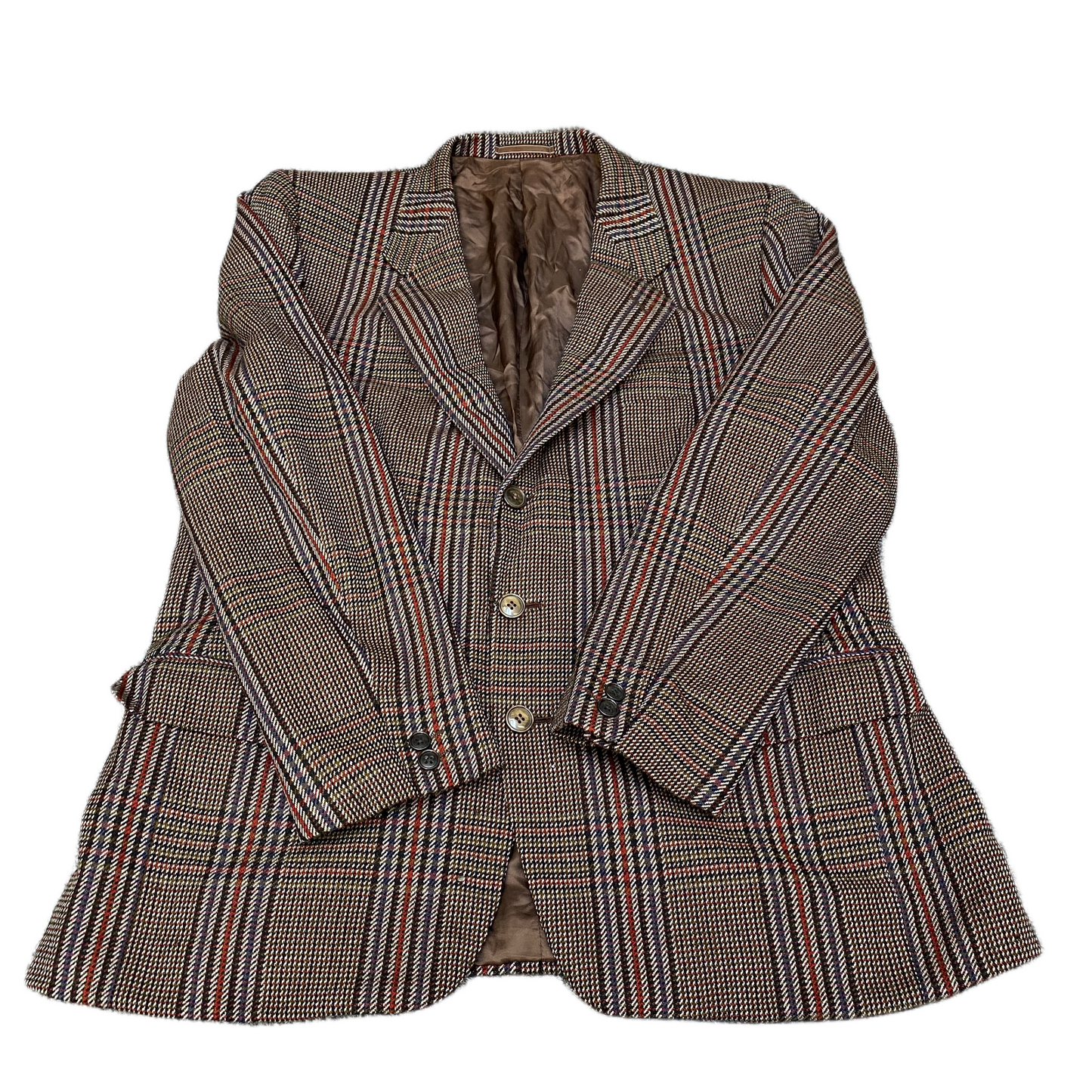 Mens Blazer Jacket Medium Multi Plaid Two Button Sleeve Single Breasted Business