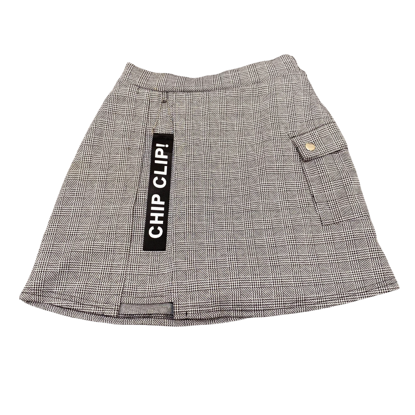 Chip Clip Mini Skirt Womens S Gray Glen Plaid Lined Flap Pocket Elastic Waist