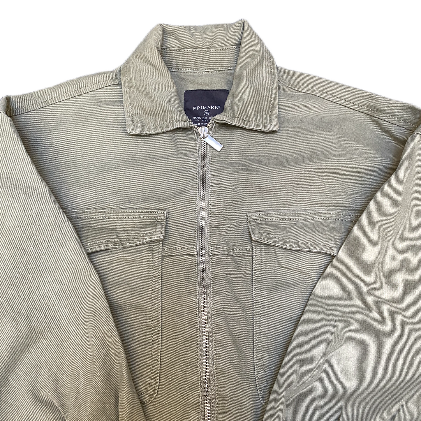 Primark Corduroy Jacket Girls 2XS Grey Double Chest Pockets Long Sleeve Full Zip