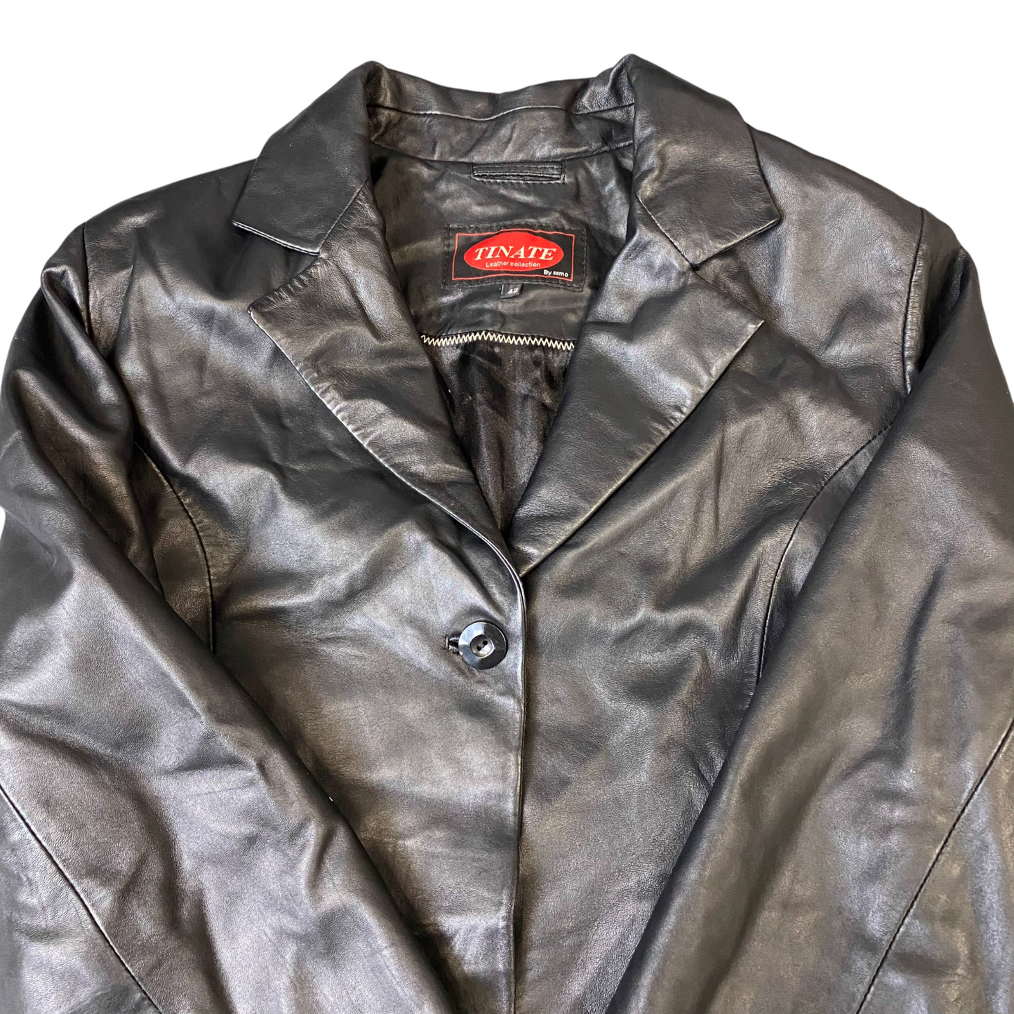 Tinate Leather Blazer Jacket Women Medium Black Notch Lapel Single Breasted