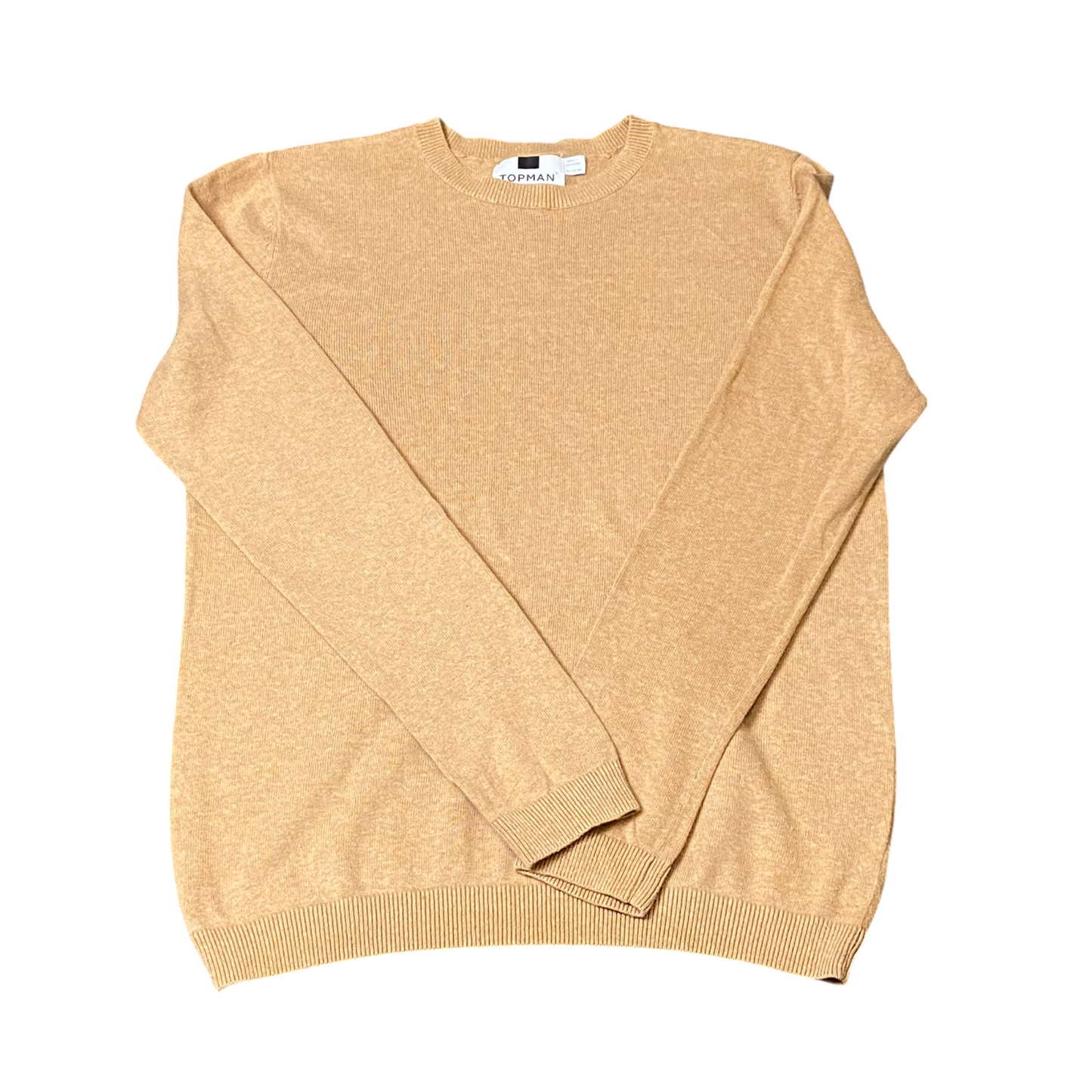 Topman Jumper Mens Small Brown Ribbed Hem & Cuff Long Sleeve Crewneck Pullover