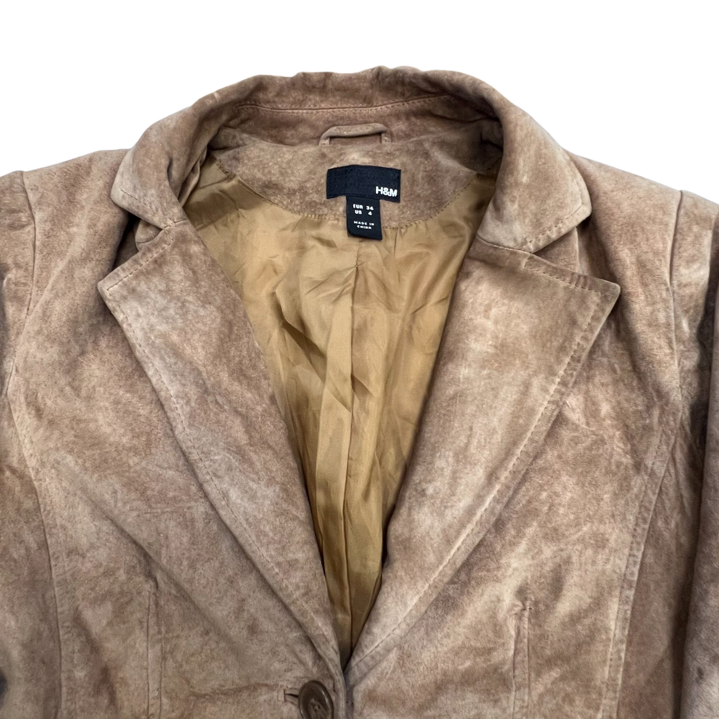 H&M Faux Leather Blazer Jacket Womens Small Brown Notch Lapel Single Breasted