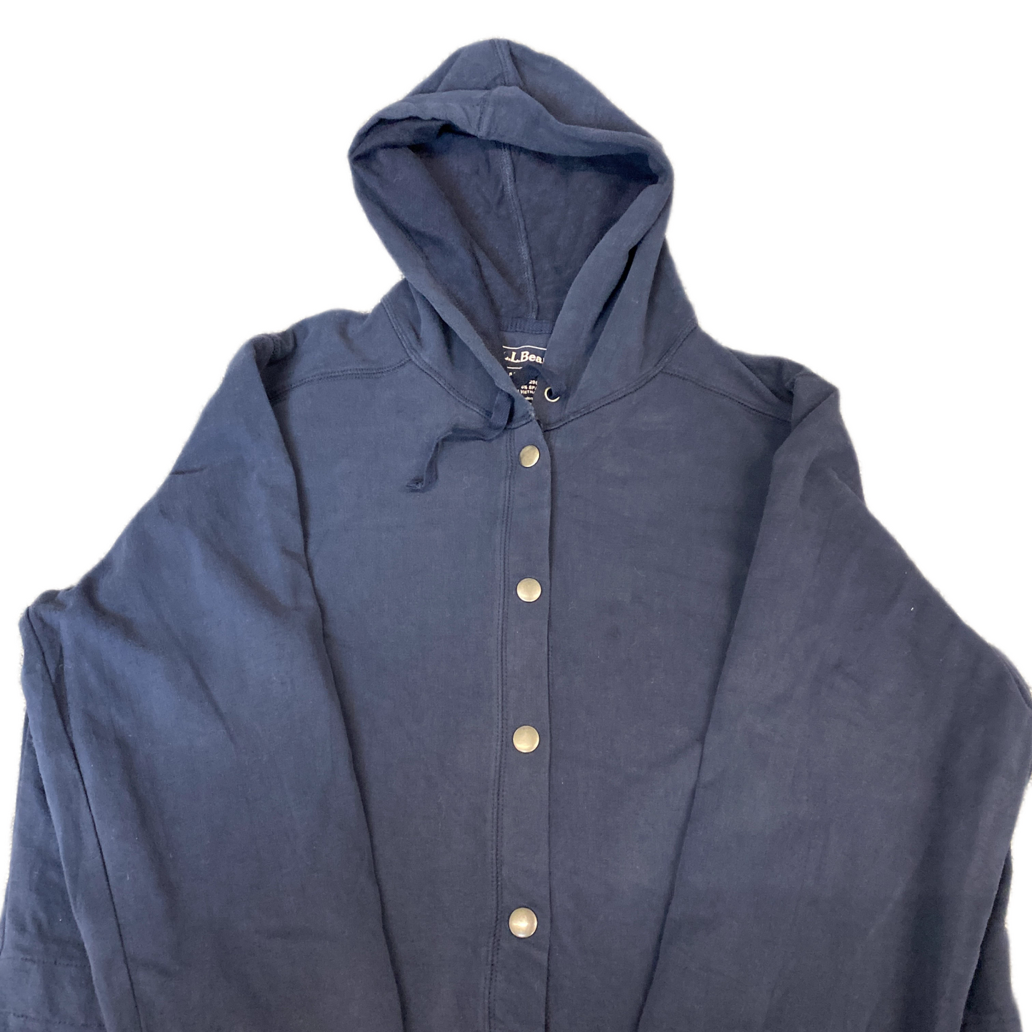 L.L. Bean Hoodie Womens Medium Navy Stretch Relaxed Fit Long Sleeve Snap Front