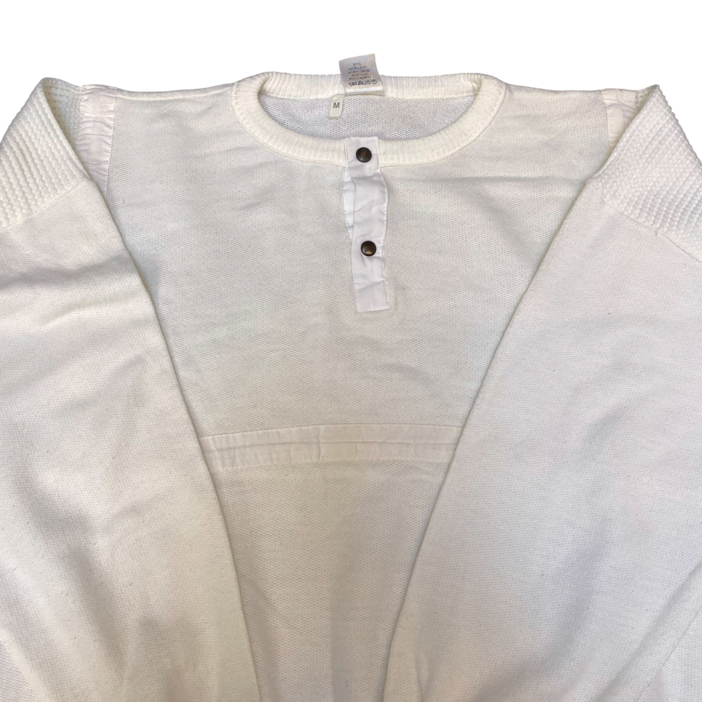 Sweatshirt Mens Medium White Long Raglan Sleeve Henley Neck Pullover Outdoor