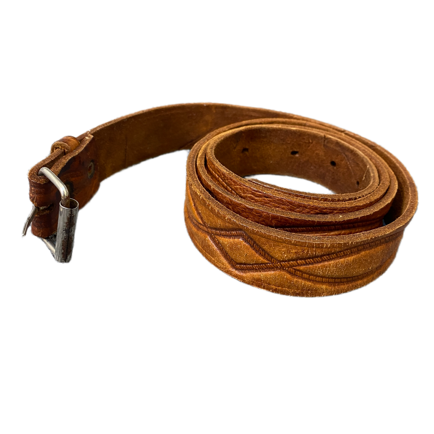 Vintage Waist Belt Men Brown Leather Adjustable Silver Roller Buckle 46 Inches