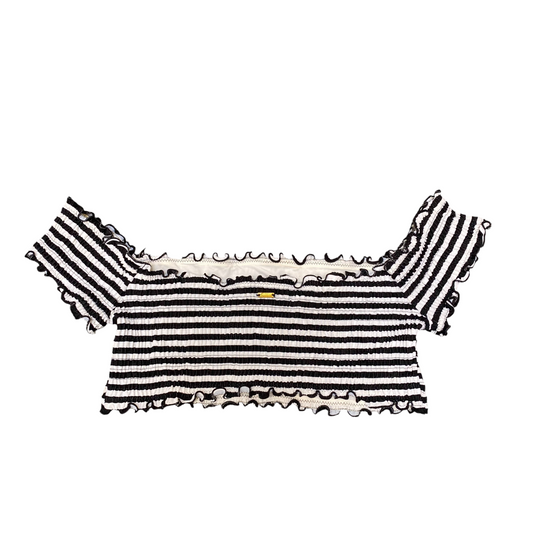 Victoria's Secret Pink Cropped Top Womens M Black White Striped Off-Shoulder