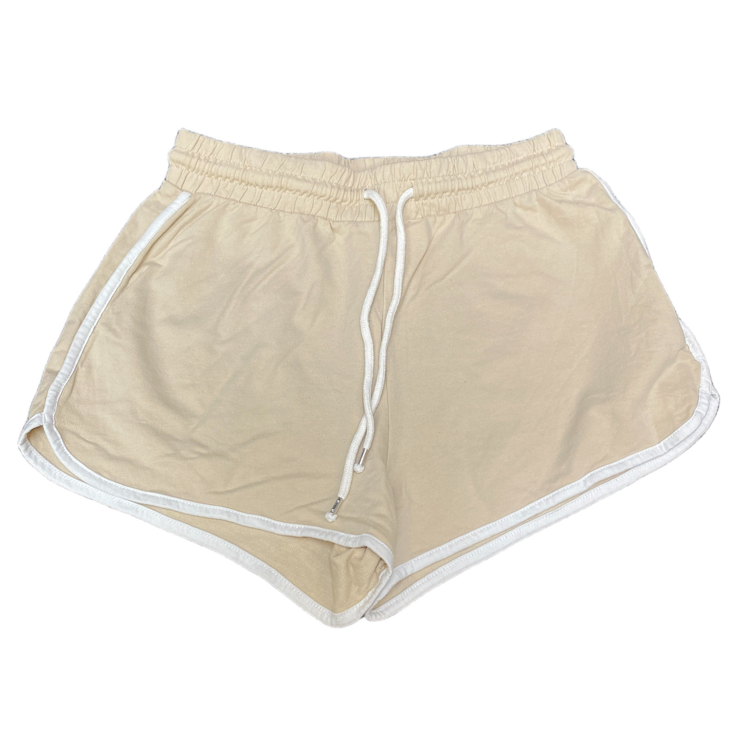 Running Sprinter Shorts Womens S 30" Waist Beige Stretch Drawstring Dolphin Hem