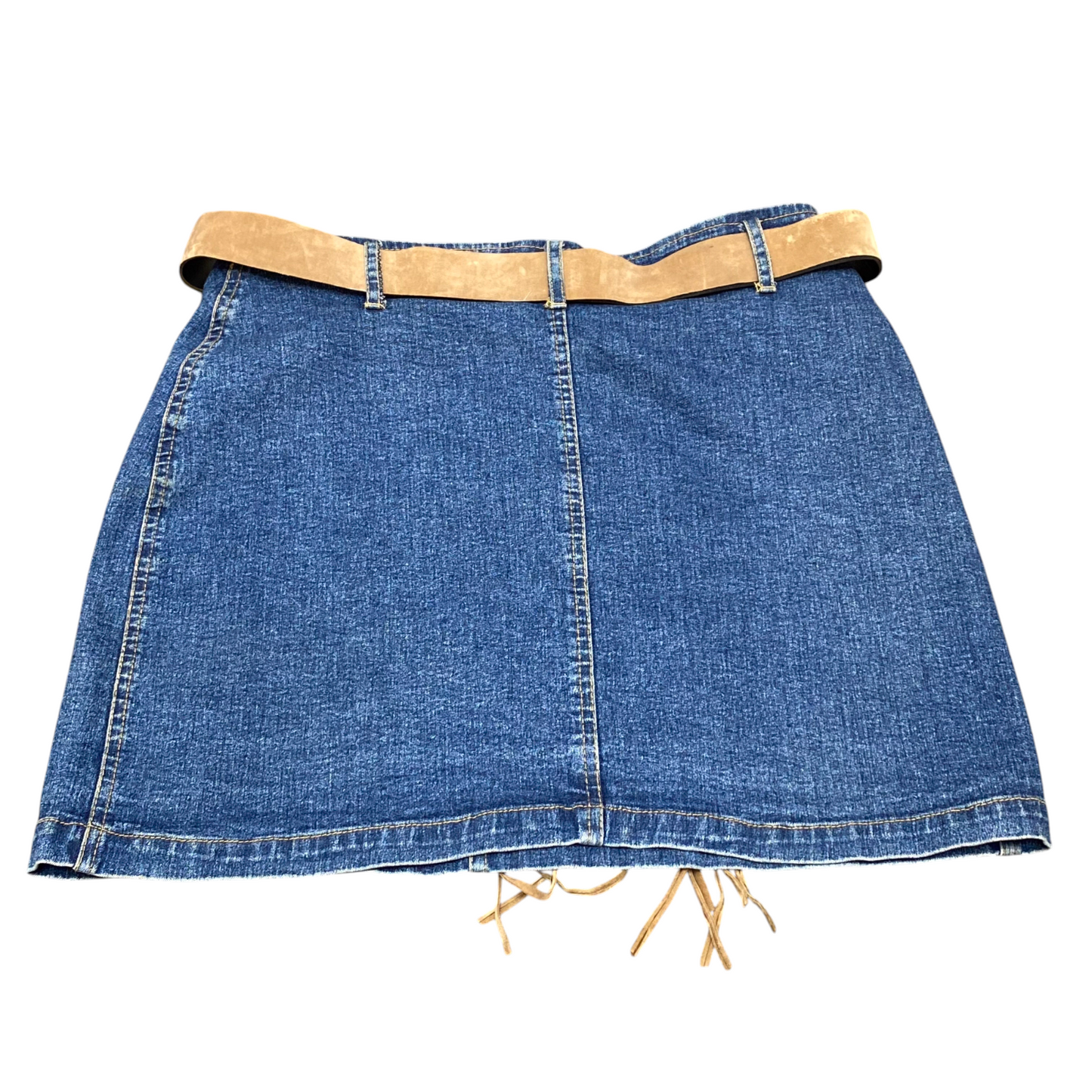 LaBella Mini Skirt Womens XL Blue Denim Faded Stretch Comfort Medium Wash Belted