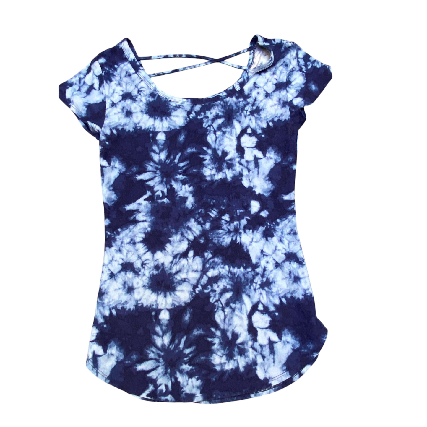 No Boundaries T Shirt Womens Blue Tie Dye Slim Fit Cap Sleeve Round Hem Pullover