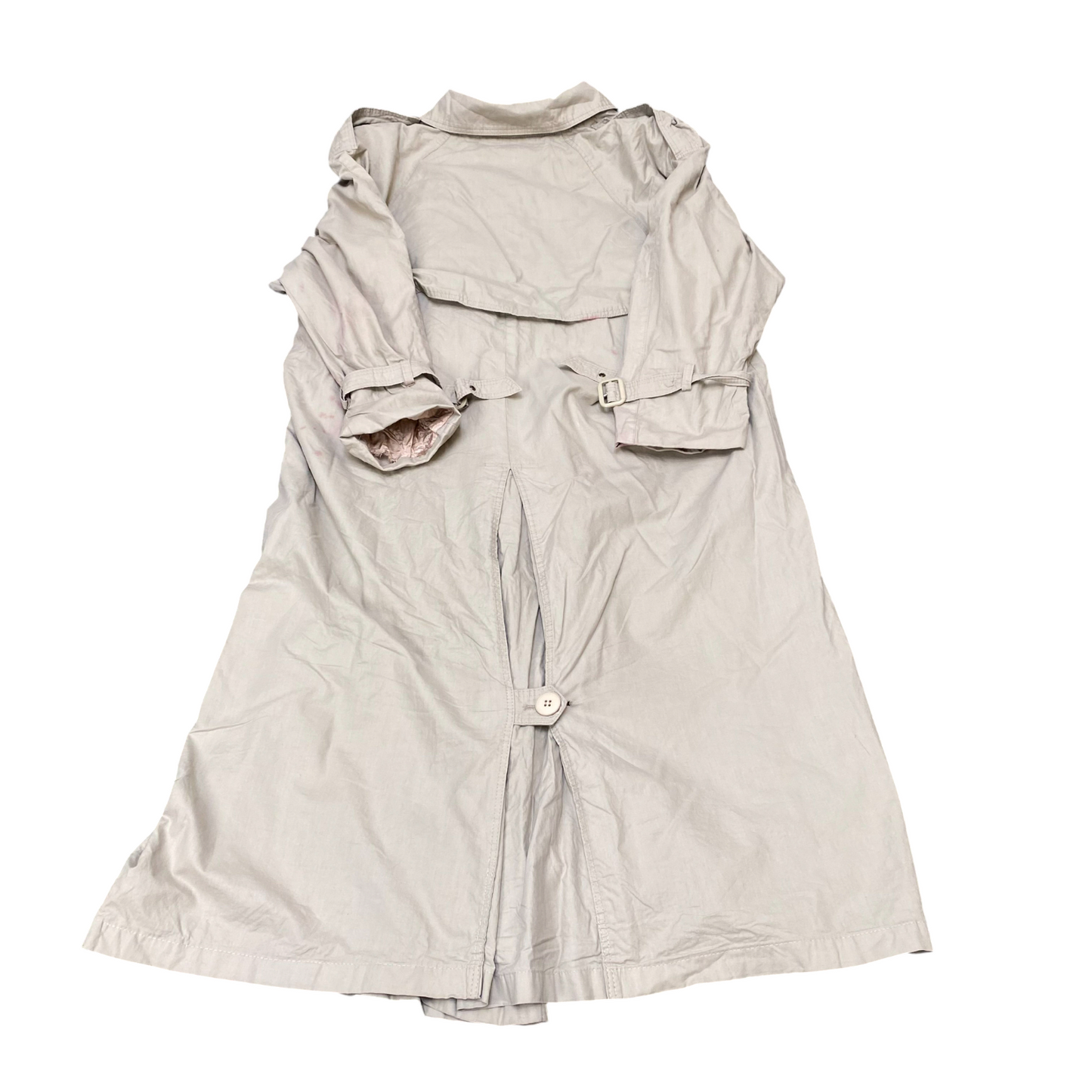 Wolfgana Halser Trench Coat Womens L Grey Solid Pockets Collared Double Breasted