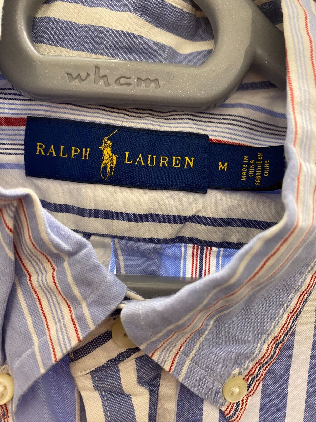 Ralph Lauren Shirt Mens M Blue Striped Short Sleeve Small Brown Polo Pony Logo