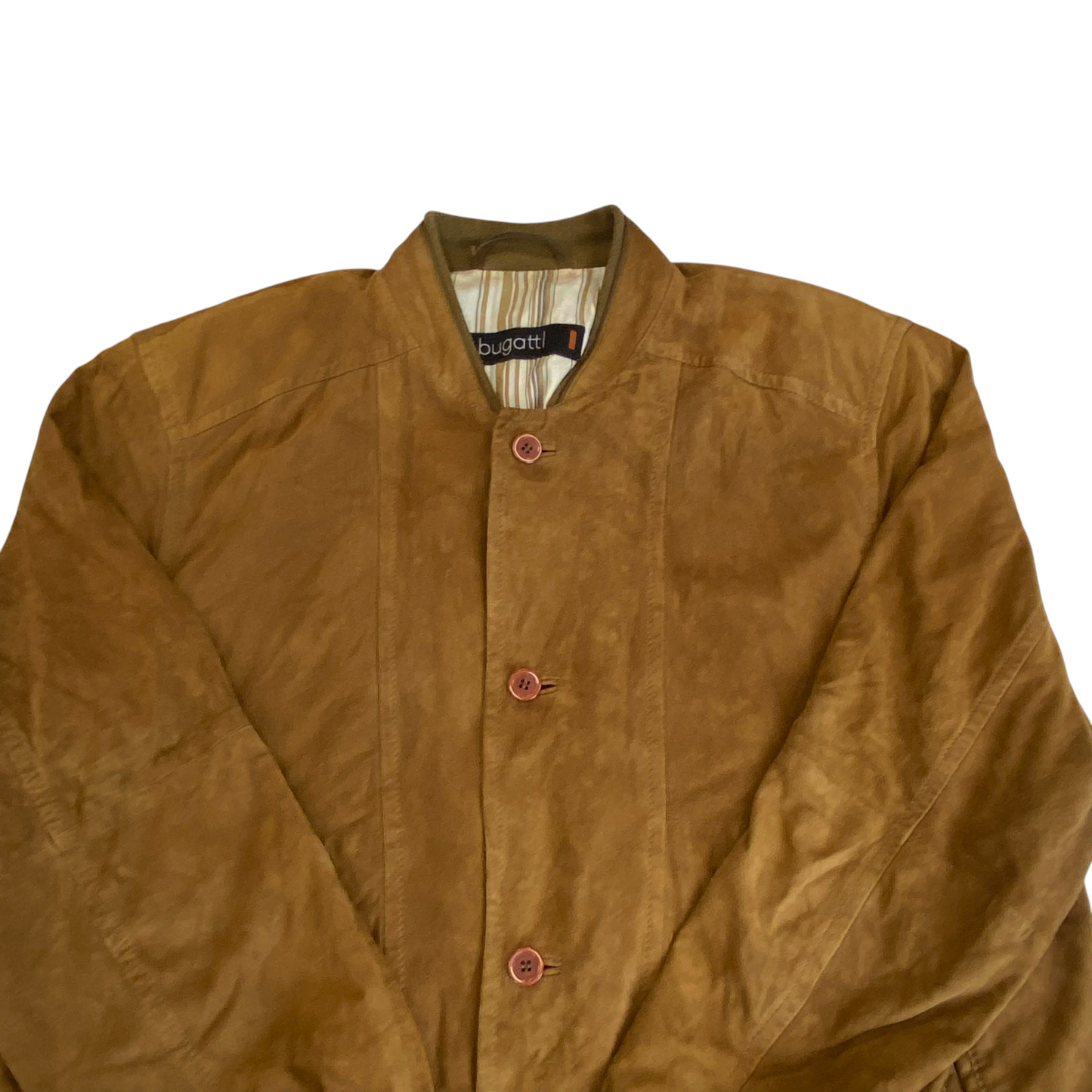 Bomber Jacket Mens M Brown Suede Leather Pockets Casual Long Sleeve Button Front