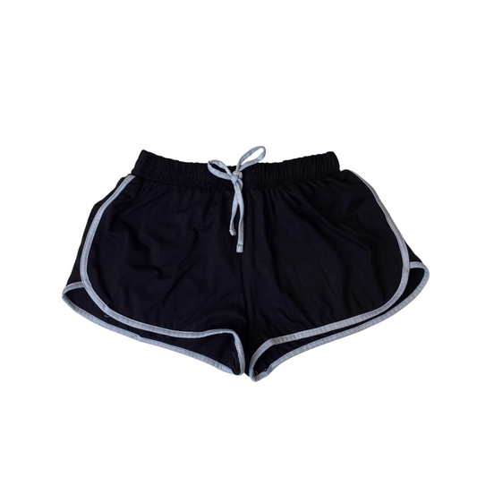 Women's Running Shorts S Black High Stretch Pleated Drawstring Waist Athletic