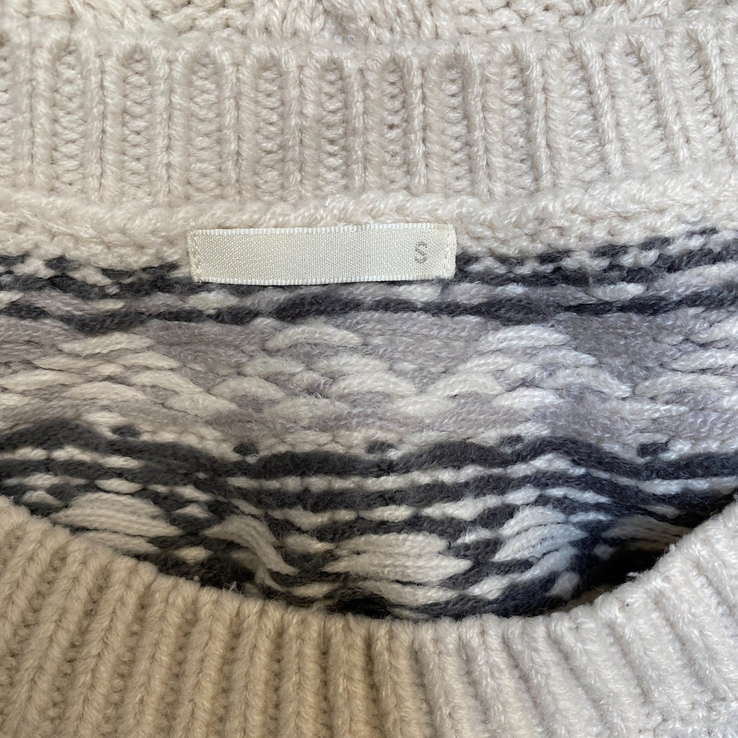 Womens Jumper Small Ivory Nordic Fair Isle Cable Knitted Long Sleeve Pulllover