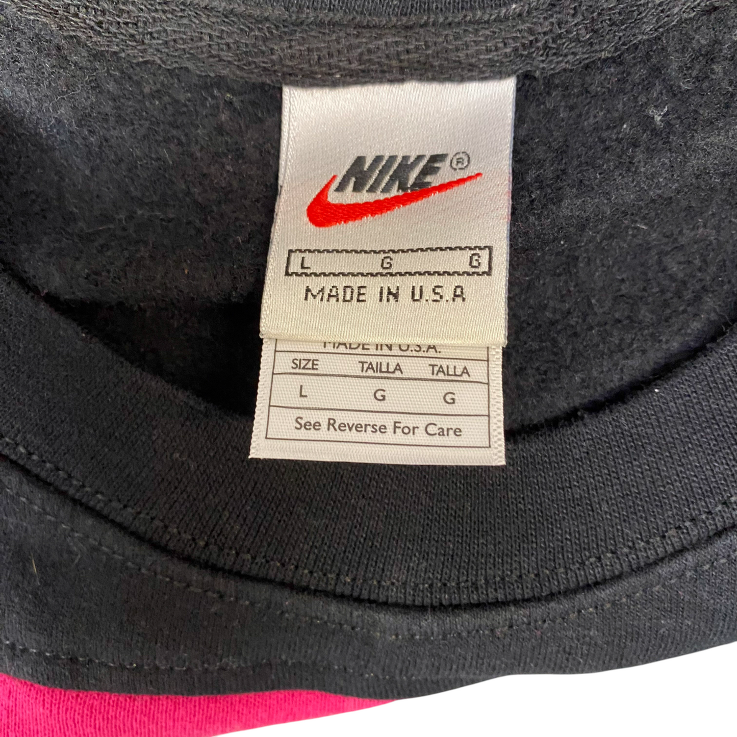 Nike Reworked Sweatshirt Mens L Pink Black Embroidered Spellout Logo Vintage Y2K