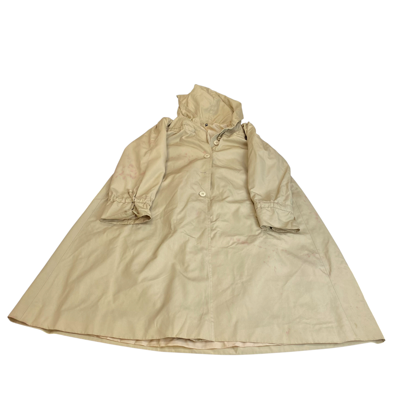 Trench Long Coat Womens L Cream Canvas Long Sleeve Button Front Casual Outdoor