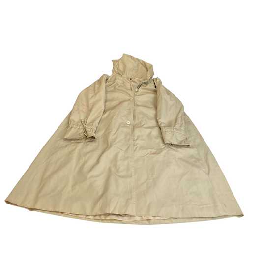 Trench Long Coat Womens L Cream Canvas Long Sleeve Button Front Casual Outdoor