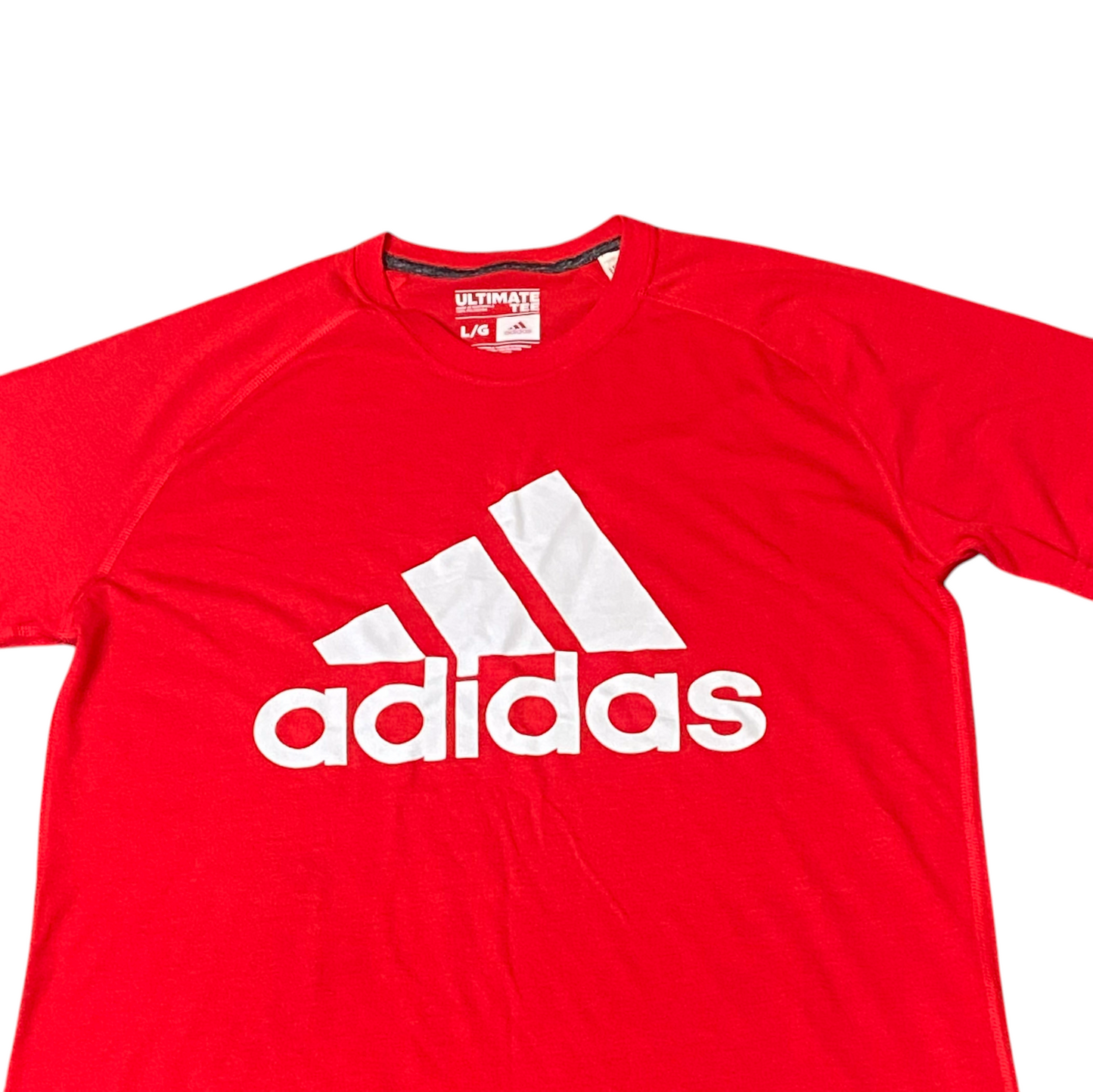 adidas Shirt Mens Large Red 3 Stripes Logo Short Sleeve Performance Ultimate Tee