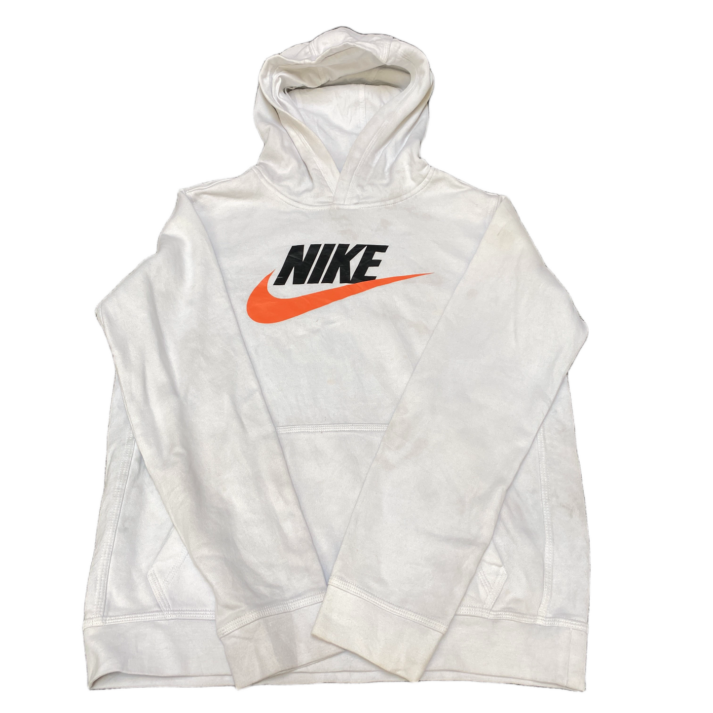 Nike Hoodie Womens Medium White Graphic Fleece Lined Standard Fit Raglan Sleeve