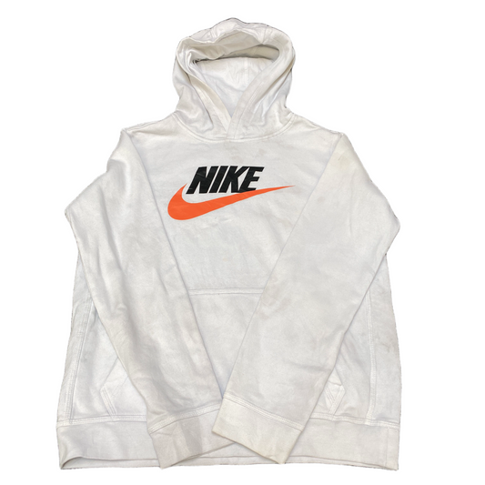 Nike Hoodie Womens Medium White Graphic Fleece Lined Standard Fit Raglan Sleeve