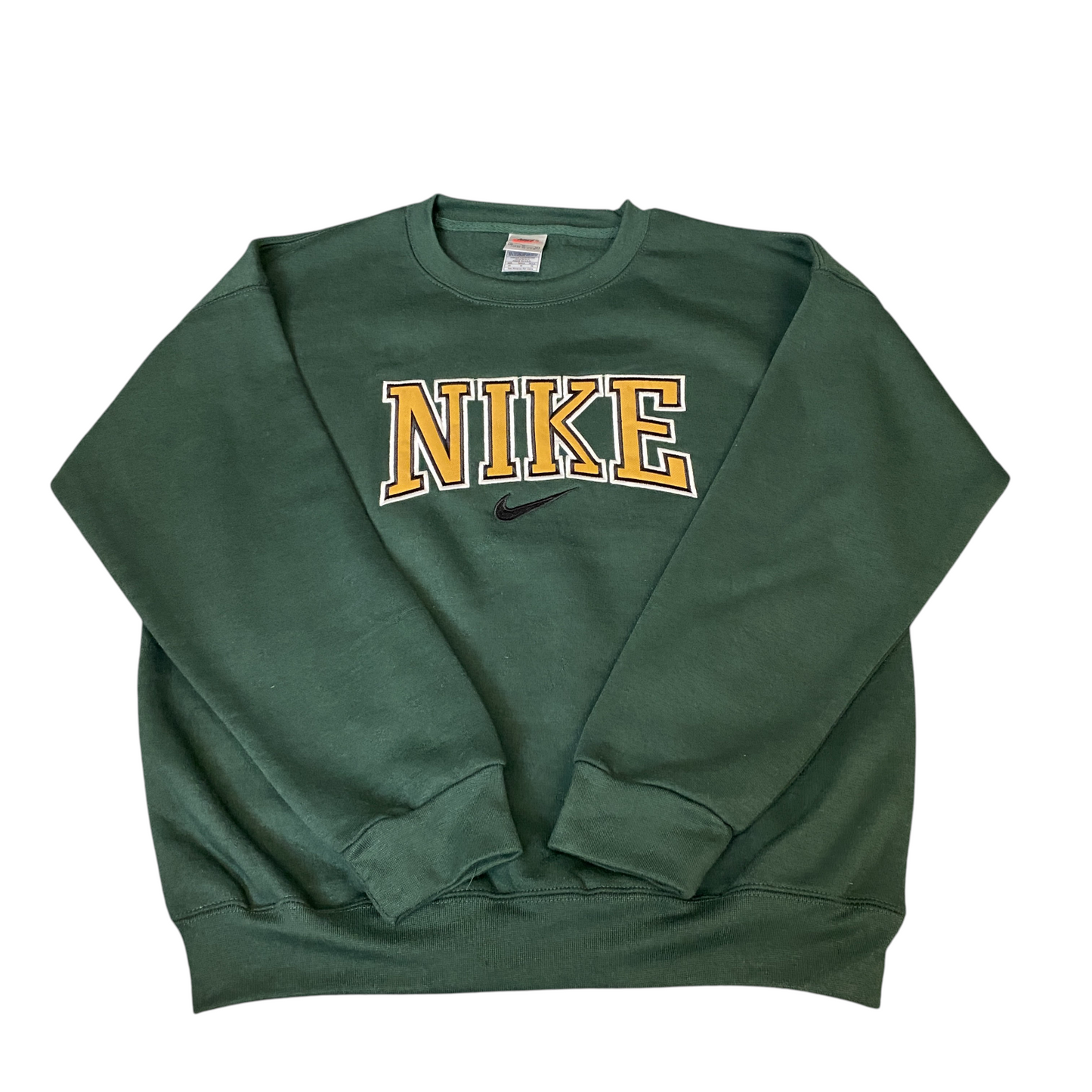 Nike Reworked Sweatshirt Mens Medium Green Embroidered Spellout Logo Vintage Y2K