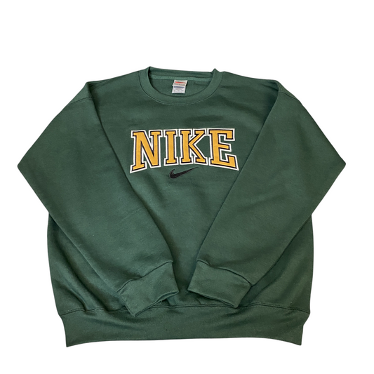 Nike Reworked Sweatshirt Mens Medium Green Embroidered Spellout Logo Vintage Y2K