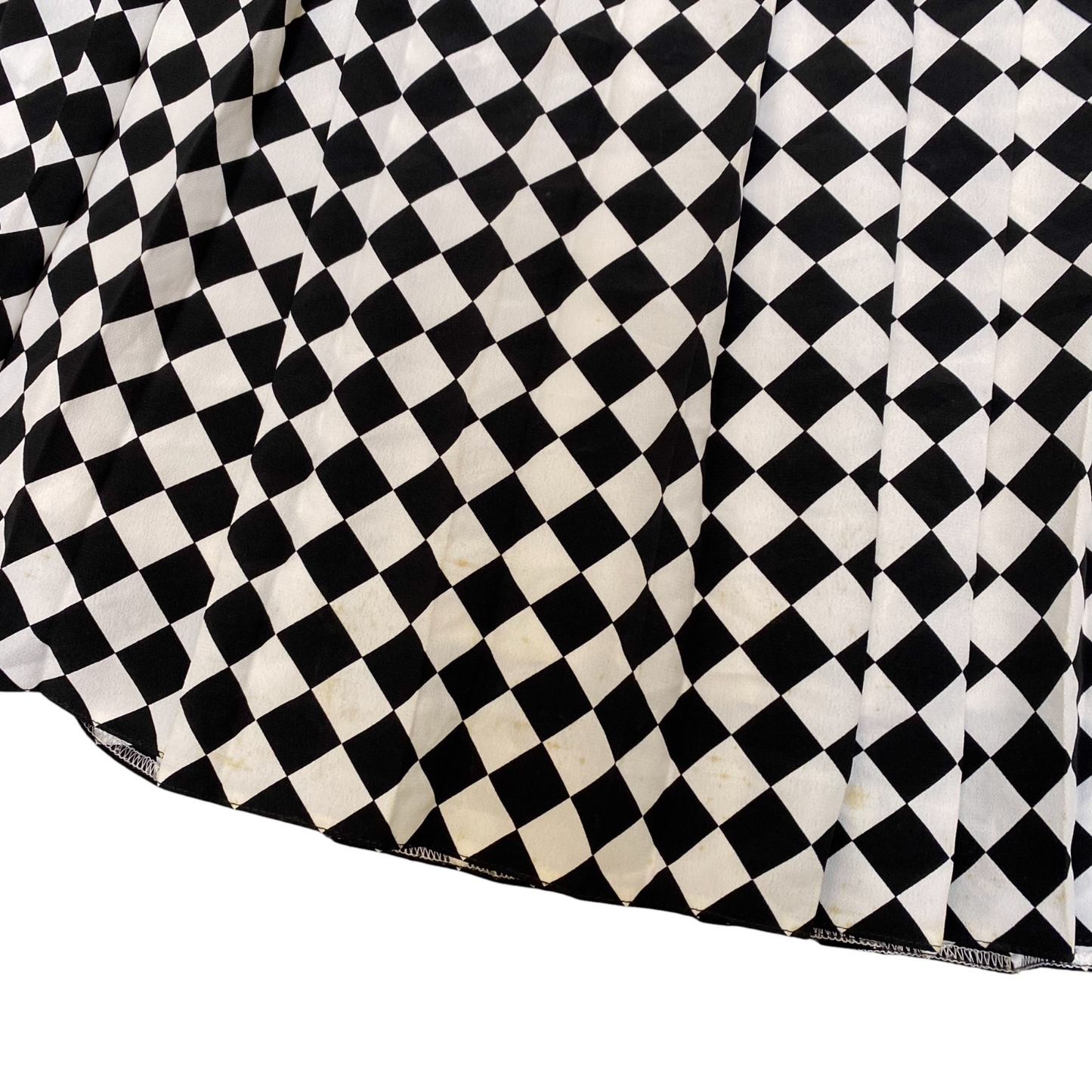 Fink Modell A-Line Skirt Women's M White Black Checkered Pleated Elastic Waist