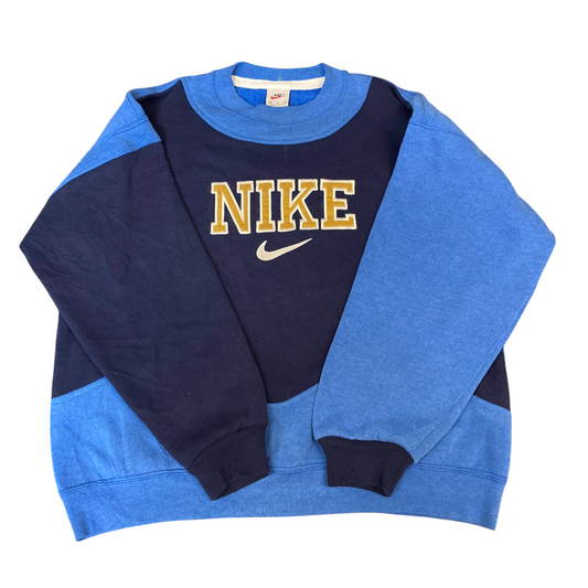 Nike Reworked Sweatshirt Mens M Navy Blue Embroidered Spellout Logo Vintage Y2K