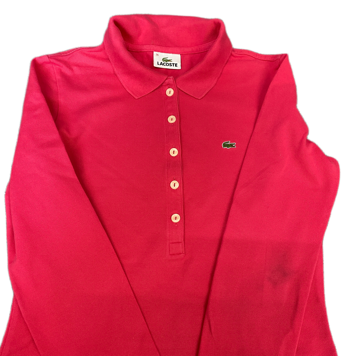 Lacoste Polo Shirt Girls S Pink Embroidered Logo Long Sleeve Collared Popover