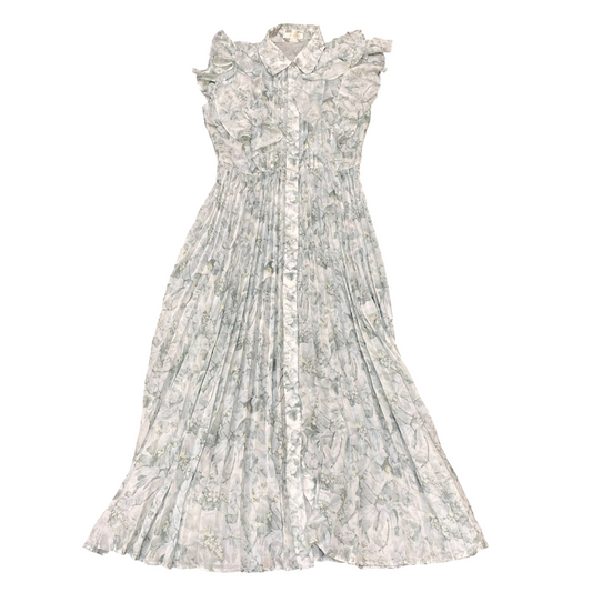 Rienda Long Maxi Dress Womens S White Grey Short Sleeve Pleated Button Front