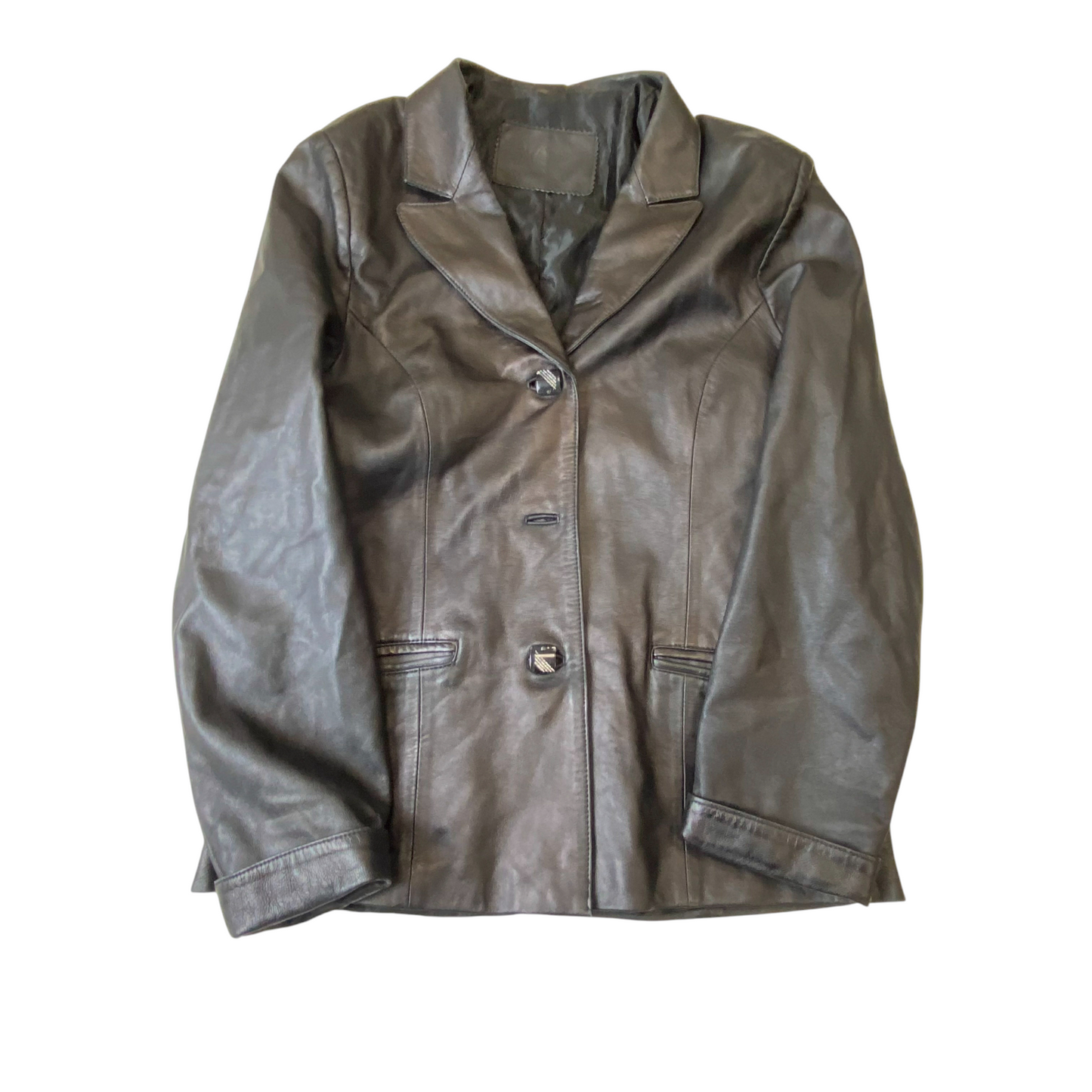 Yilang Leather Blazer Jacket Womens M Black Lined Long Sleeve Single Breasted