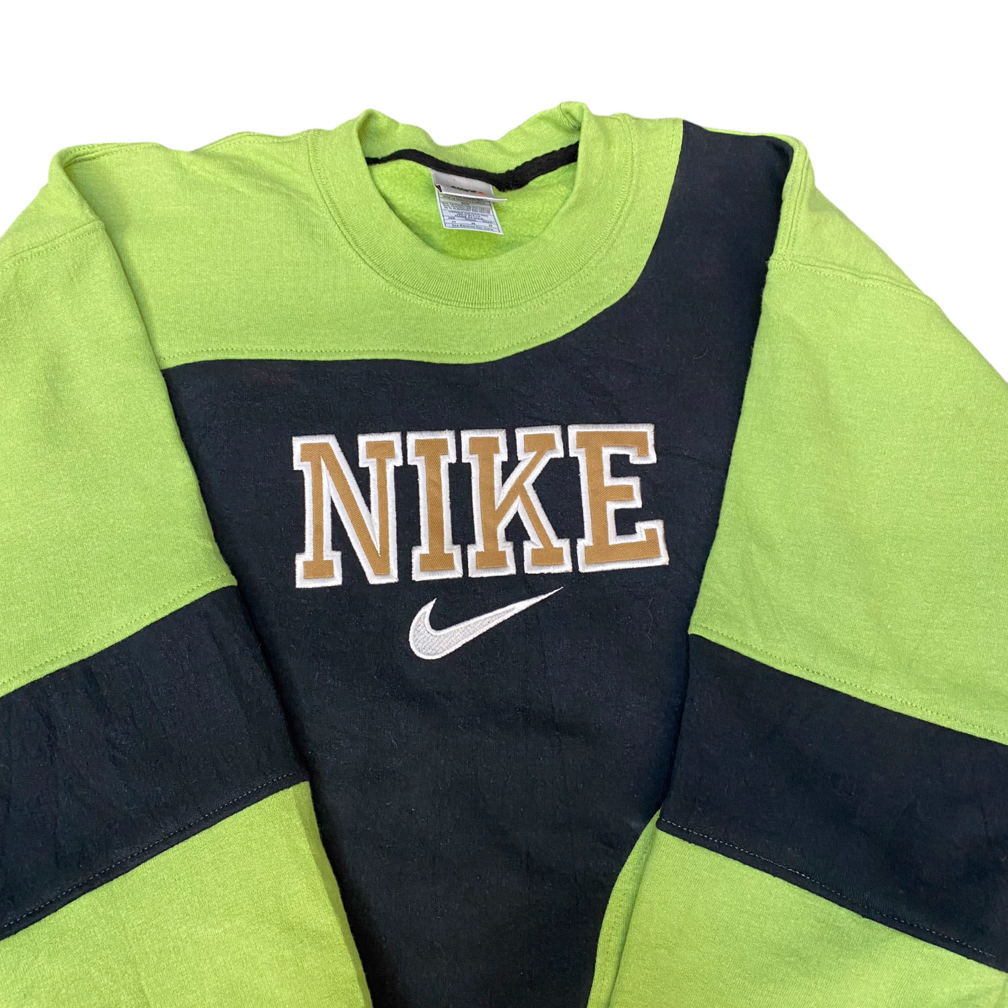 Nike Reworked Sweatshirt Mens M Green Black Embroidered Spellout Logo Vtg Y2K