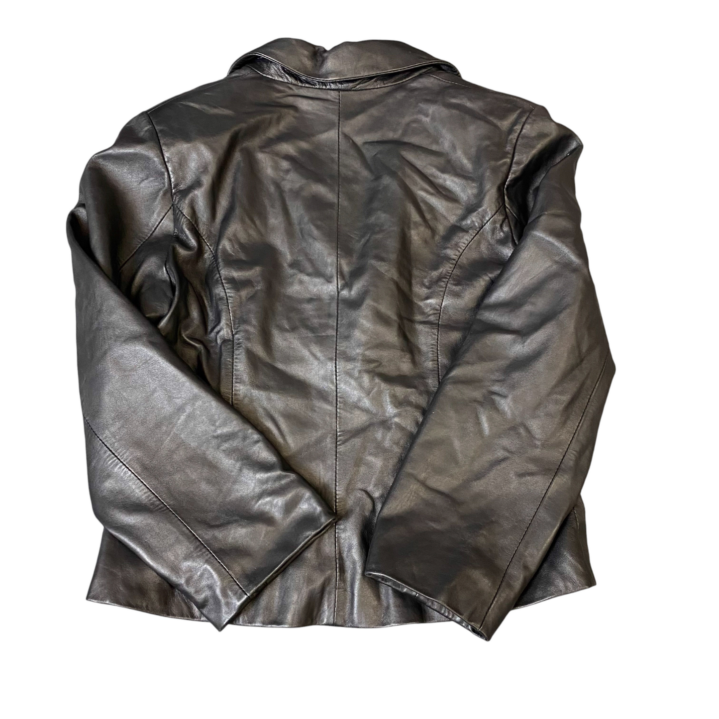 Tinate Leather Blazer Jacket Women Medium Black Notch Lapel Single Breasted