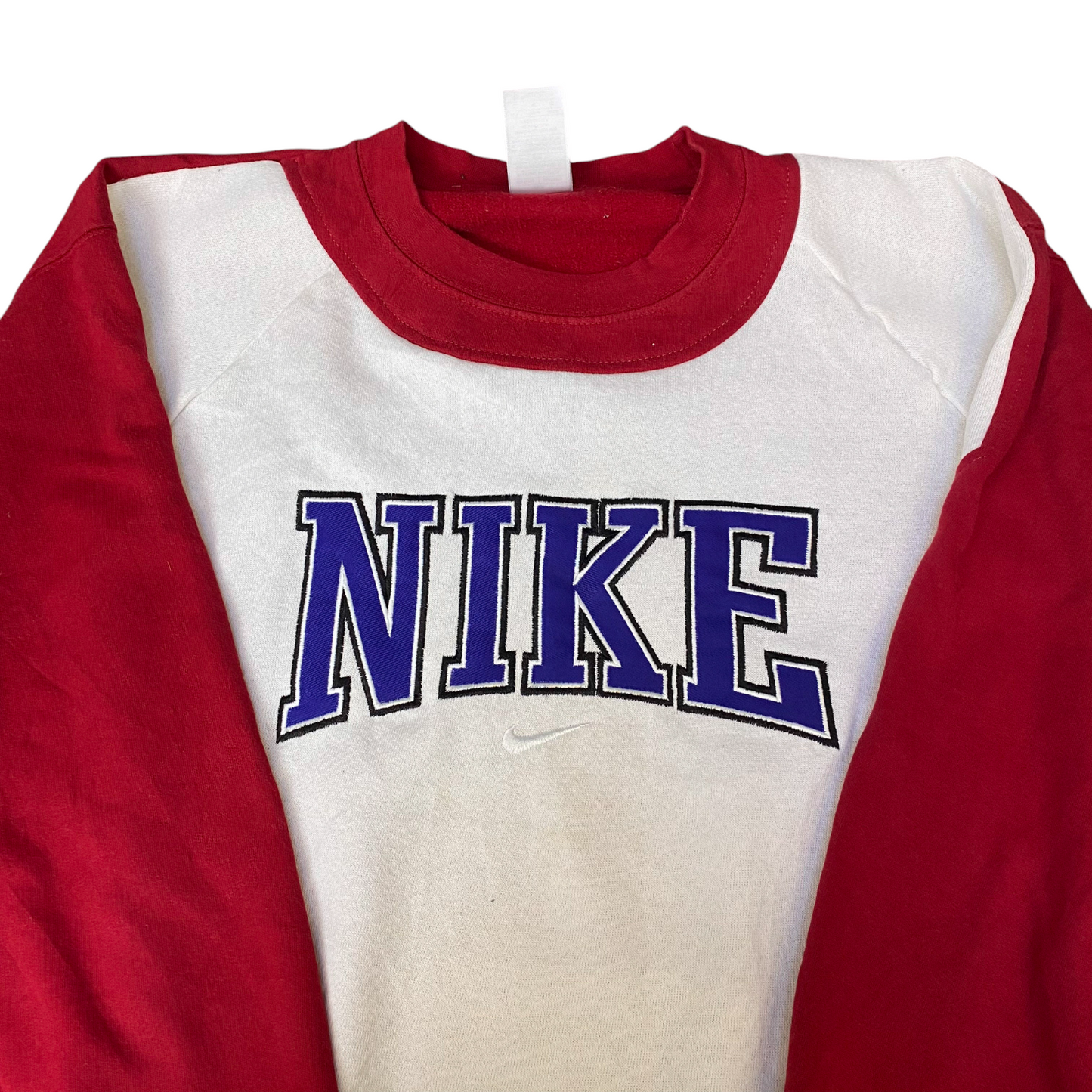 Nike Reworked Sweatshirt Mens L White Red Embroidered Spellout Logo Vintage Y2K