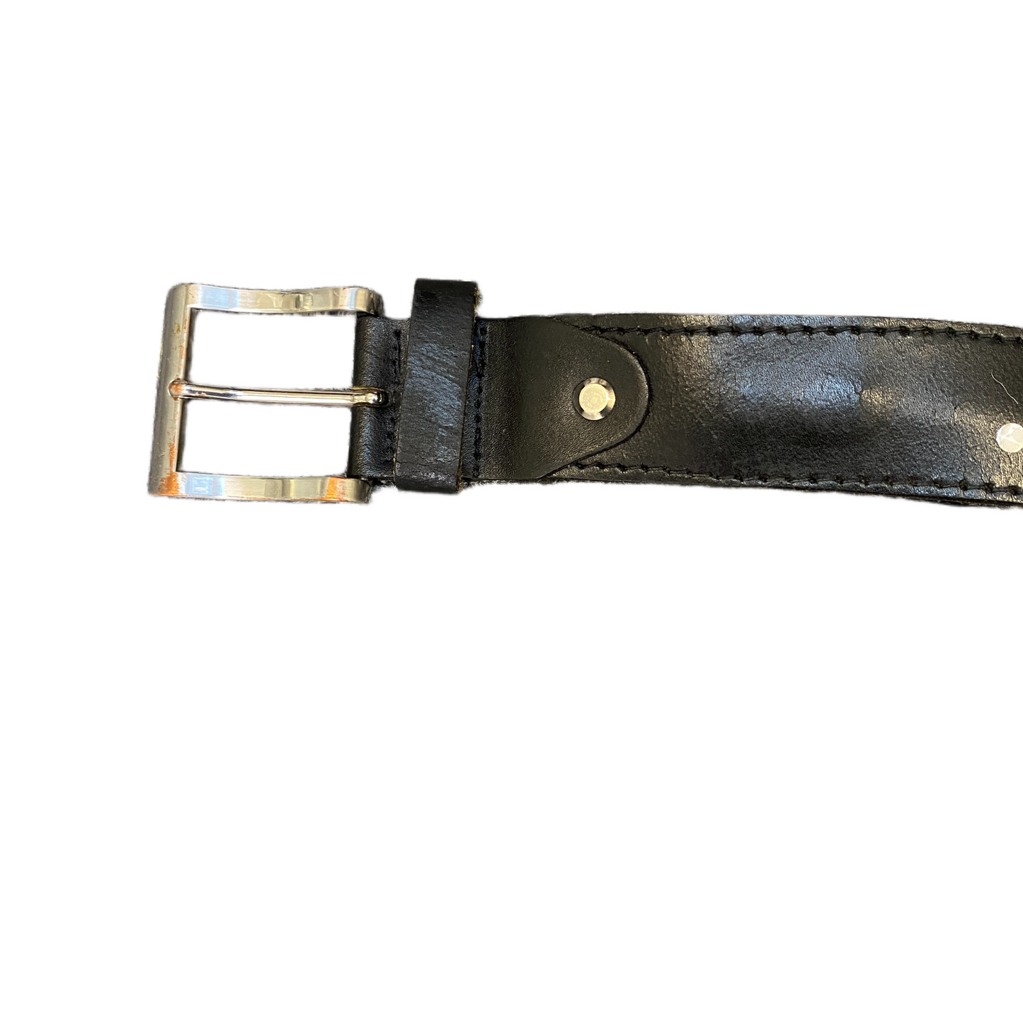 Waist Belt Men Black Leather Adjustable Prominent zipper Silver Buckle 58 Inches