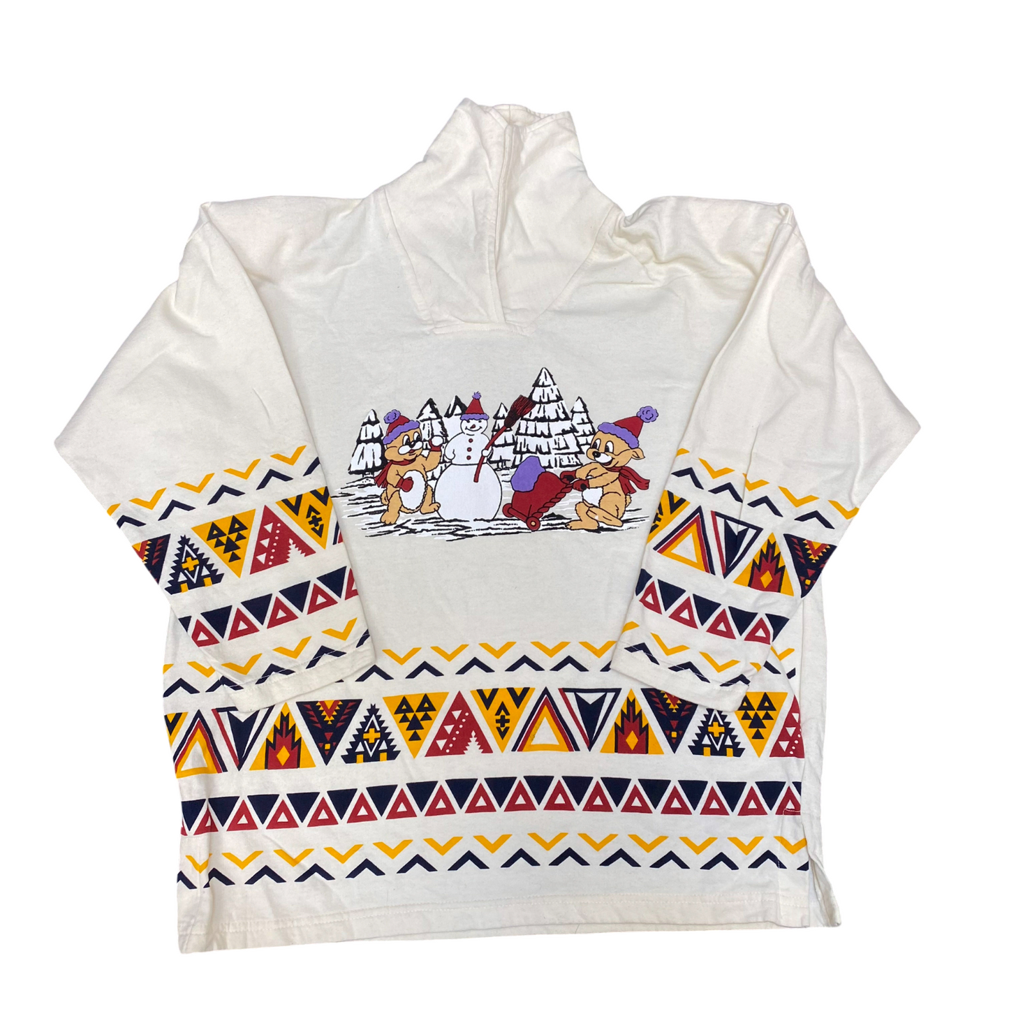 Ulucan Sweatshirt Womens Large Cream Christmas Aztec Print Turtle Neck Pullover