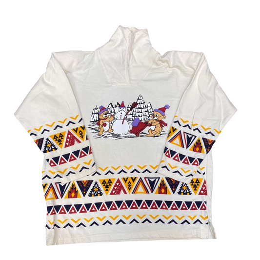 Ulucan Sweatshirt Womens Large Cream Christmas Aztec Print Turtle Neck Pullover