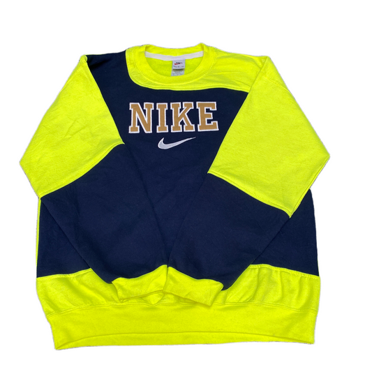 Nike Reworked Sweatshirt Mens M Green Blue Embroidered Spellout Logo Vintage Y2K